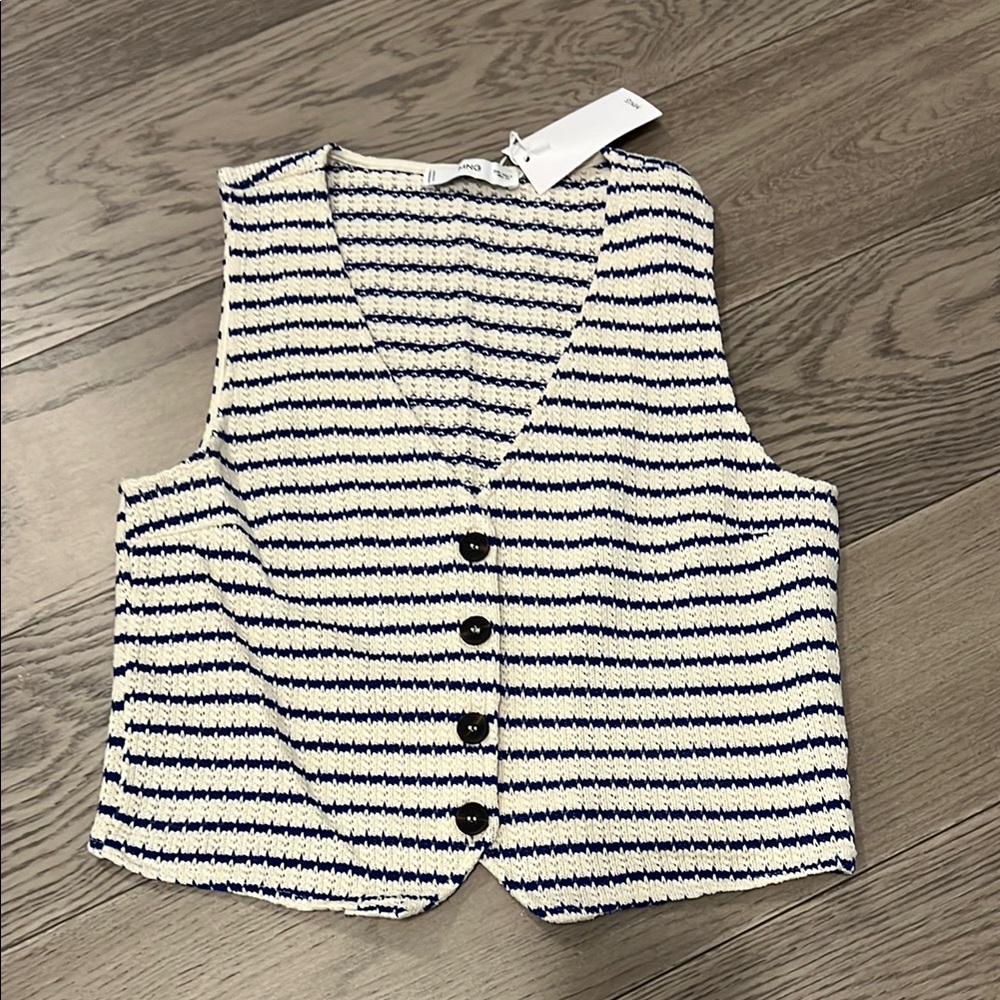 Mango Striped Knit Vest - Navy and Cream